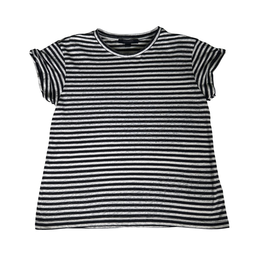 AllSaints Anna Stripe Cotton Tee Black White Short Sleeve Crew Neck Top W Size 6
